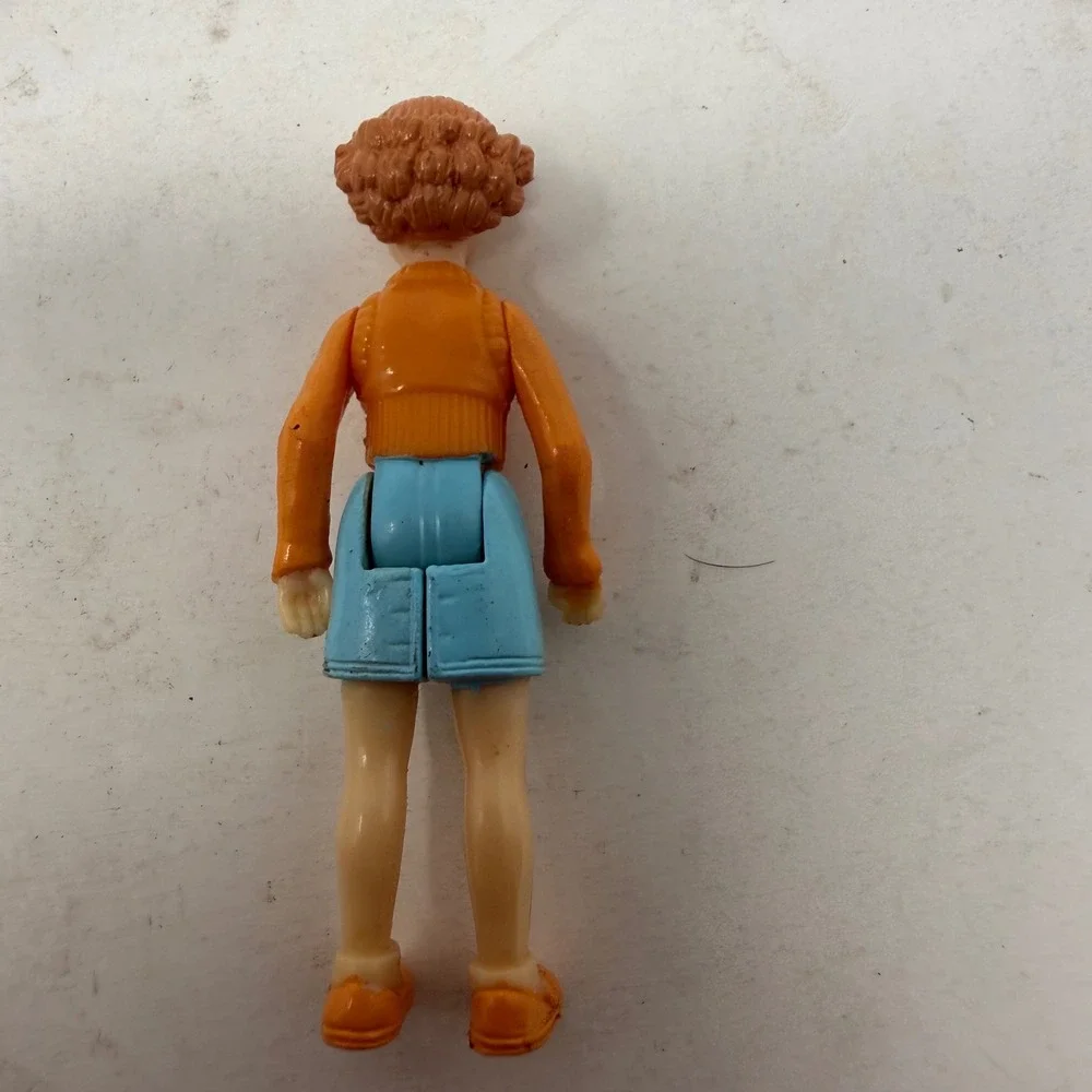 VTG Sweet Streets Miniature Girl Doll Figure Orange Sweater Blue Skirt 3.25 Inch